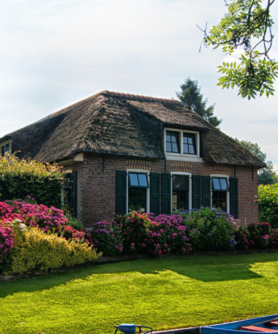 A house with flowers in the yard